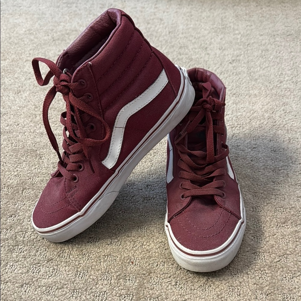 Vans Sk8-Hi High Top Sneakers in Burgundy and White